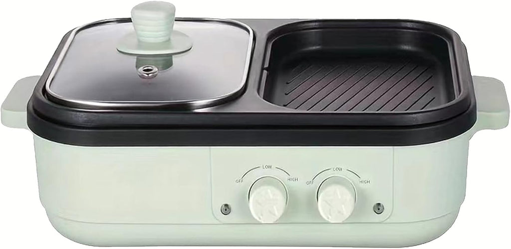 Electric Hot Pot Barbecue Pot, Shabu Pot BBQ Contact Grills with Dual Disc Design, Food Barbecue Grill Skillets for Family Gatherings, Double Temperature Control 1300W,green