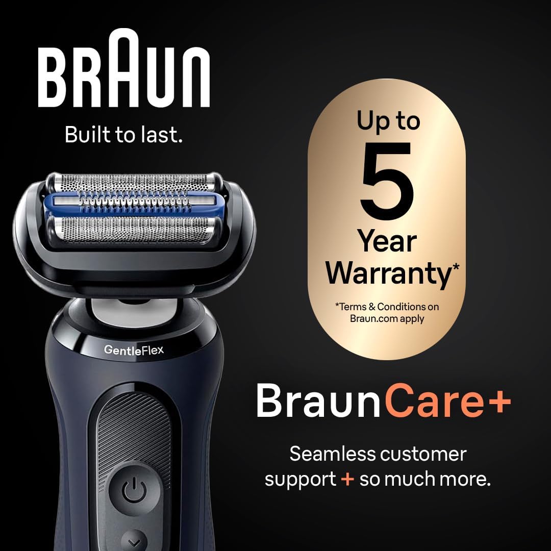 Braun Electric Shaver for Men, Series 6 6177cc, Wet & Dry Shave, Turbo & Gentle Shaving Modes, Foil Shaver, Blue