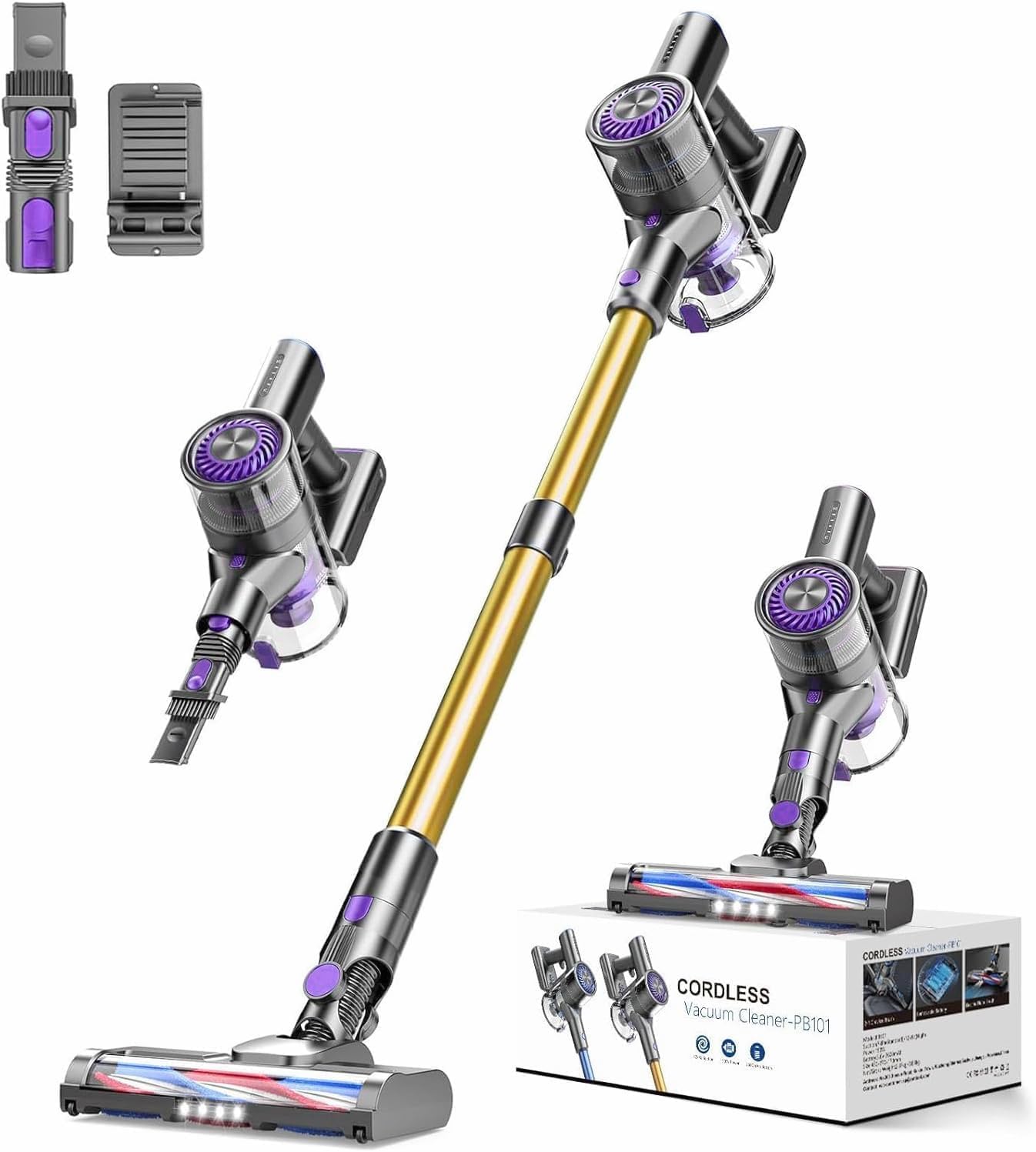 MBTTODF Cordless Vacuum Cleaner,Self-Standing Vacuum Cleaners for Home,Powerful Suction Stick Vacuum Cordless Rechargeable with LED Touch Screen Lightweight Vacuum for Pet Hair Carpet