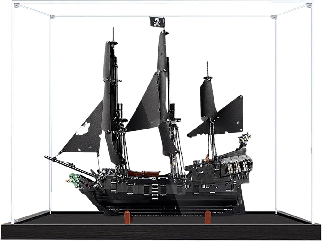 Acrylic Display Case for Lego 10365 Black Pearl Pirate Ship Model, 3mm Dustproof Display Box, Display Case Compatible with Lego 10365 (Model Not Included) (Transparent 2MM Black Base)