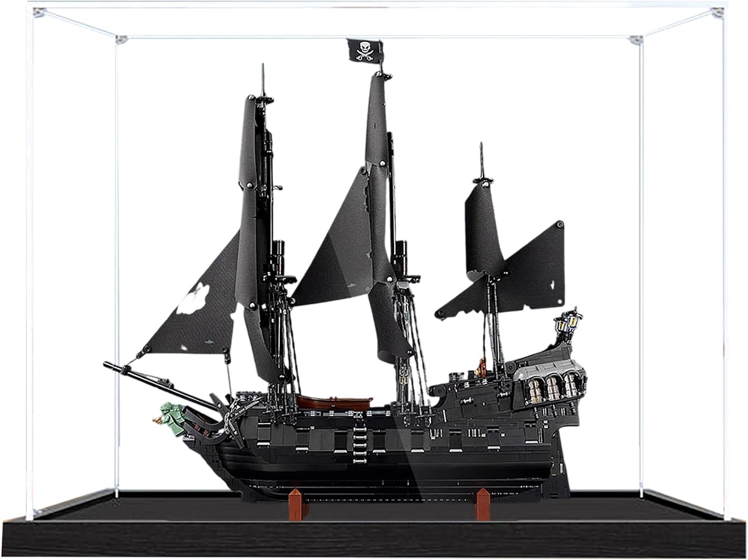 Acrylic Display Case for Lego 10365 Black Pearl Pirate Ship Model, 3mm Dustproof Display Box, Display Case Compatible with Lego 10365 (Model Not Included) (Transparent 3MM Black Base)