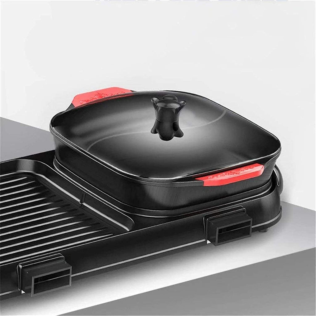 Electric Grill Indoor Electric Grill Indoor Hot Pot Multifunctional Indoor Teppanyaki Grill Shabu Pot with Divider - Separate Dual Temperature Contral,Black,74 * 35Cm,Portable Nonstick Gr