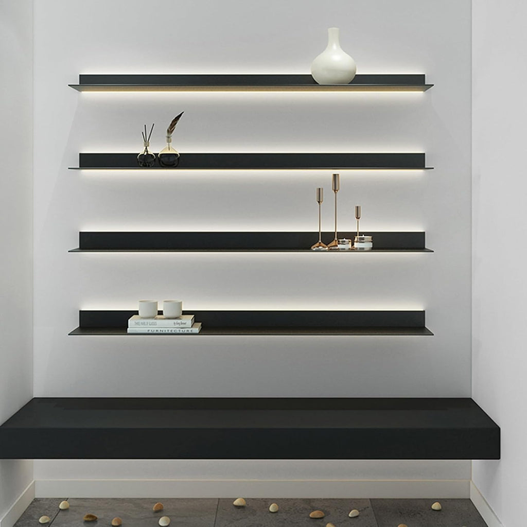 EMYJAY Light-Emitting Shelves，Wall Mounted Light-Emitting Shelves Floating Display Shelf Can Light Up The Room Various Decorations and Photo Frames (Color : Black, Size : 150x20x6cm)