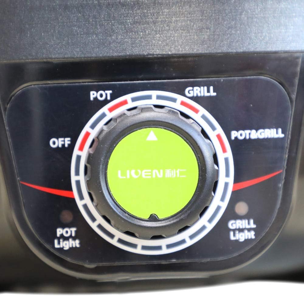 LIVEN Electric Grill with Hot Pot, Non-stick coating surface, Hot Pot with Glass Lid,1300W 120V SK-J3201