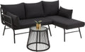 EROMMY 3 Piece Patio Conversation Sets, L-Shaped Sectional Patio Furniture Sofa Set with Thick Cushions and Toughened Glass Coffee Table for Backyard Balcony Garden Porch, Black