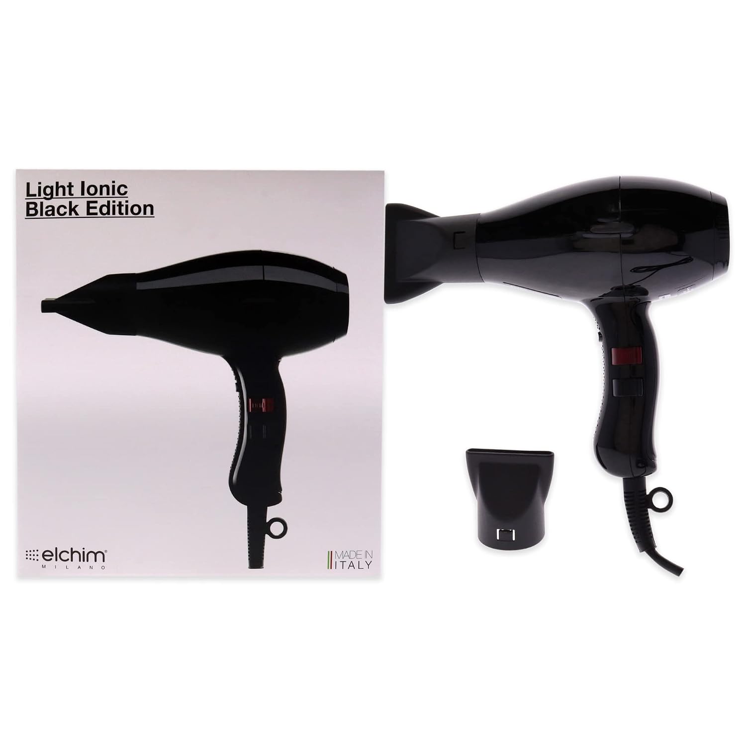 Elchim 3900 Light Ionic Professional Dryer, Lightweight with 2 Concentrators Included, Black