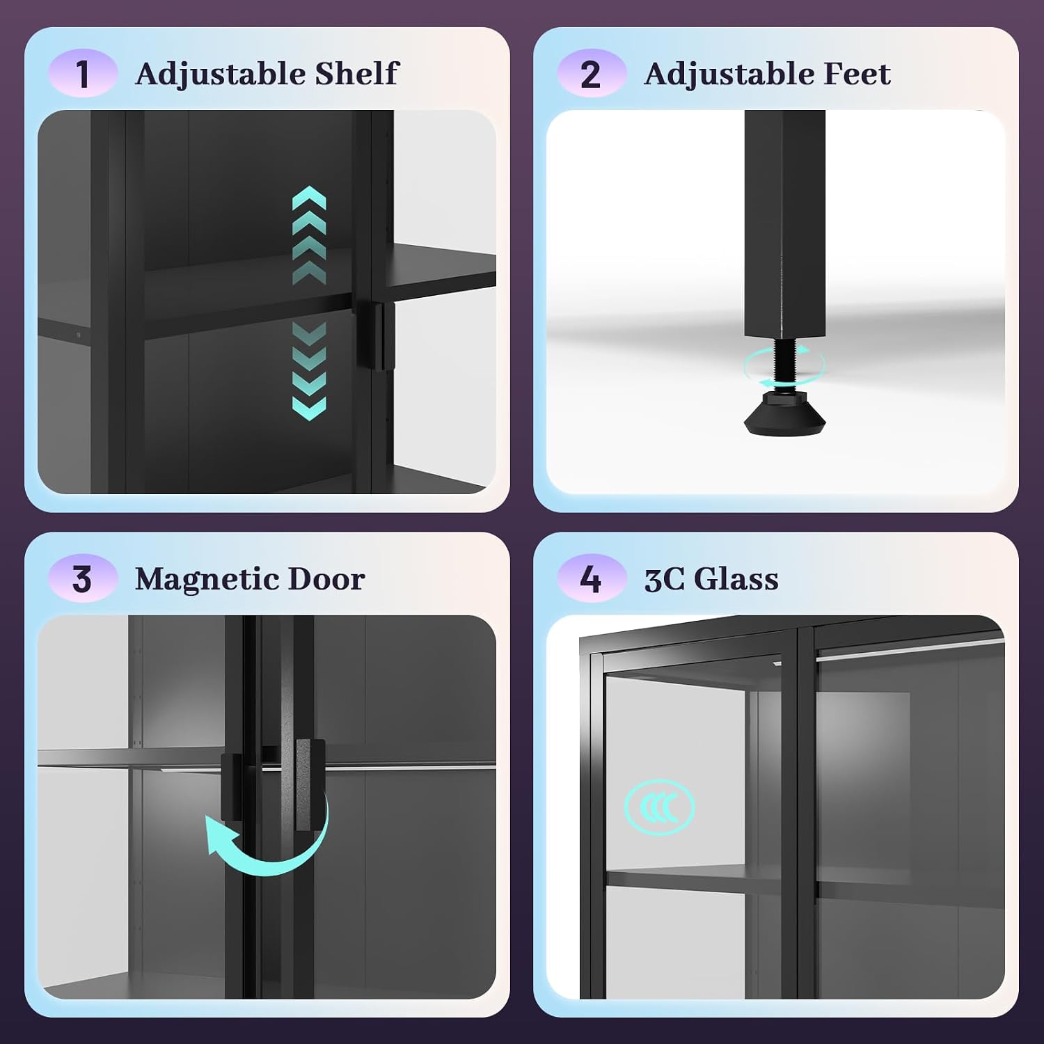 71' H Display Cabinet with Glass Doors,Display Case with LED Sensor Lights,Glass Display Cabinet with Adjustable Shelves and Feet,Display Cabinets for Living Room/Bedroom/Kitchen