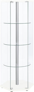 Coaster Home Furnishings - Zahavah - 4-Shelf Glass Curio Cabinet with Hexagonal Shape, Clear Door, Tempered Glass Shelves, and Push-to-Open Door - Living Room - White - 950001