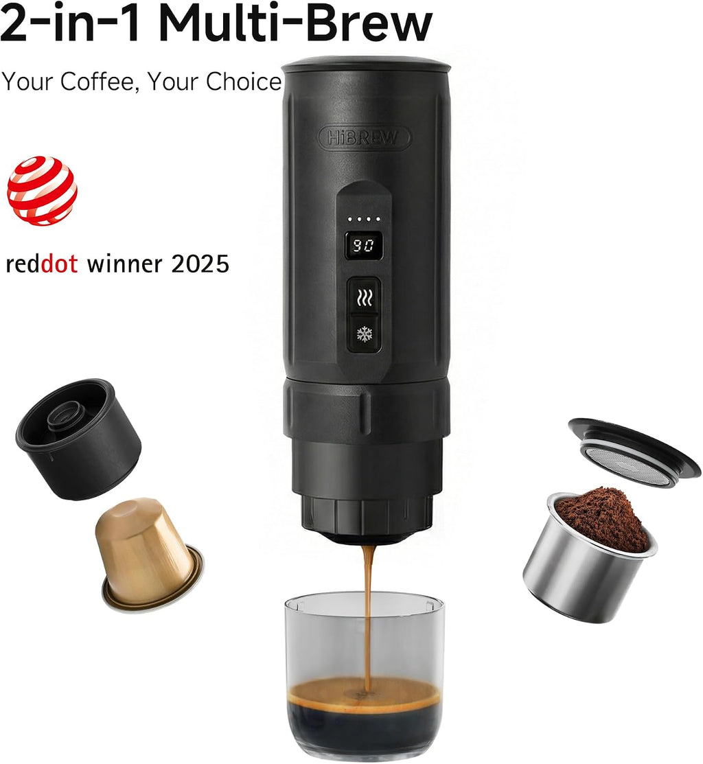 HIBREW H4C Classic - Portable Electric Espresso Machine, USB-C Rechargeable Coffee Maker with Removable Battery, Compatible with Ground Coffee & NS Capsules, Travel & Home(Black)