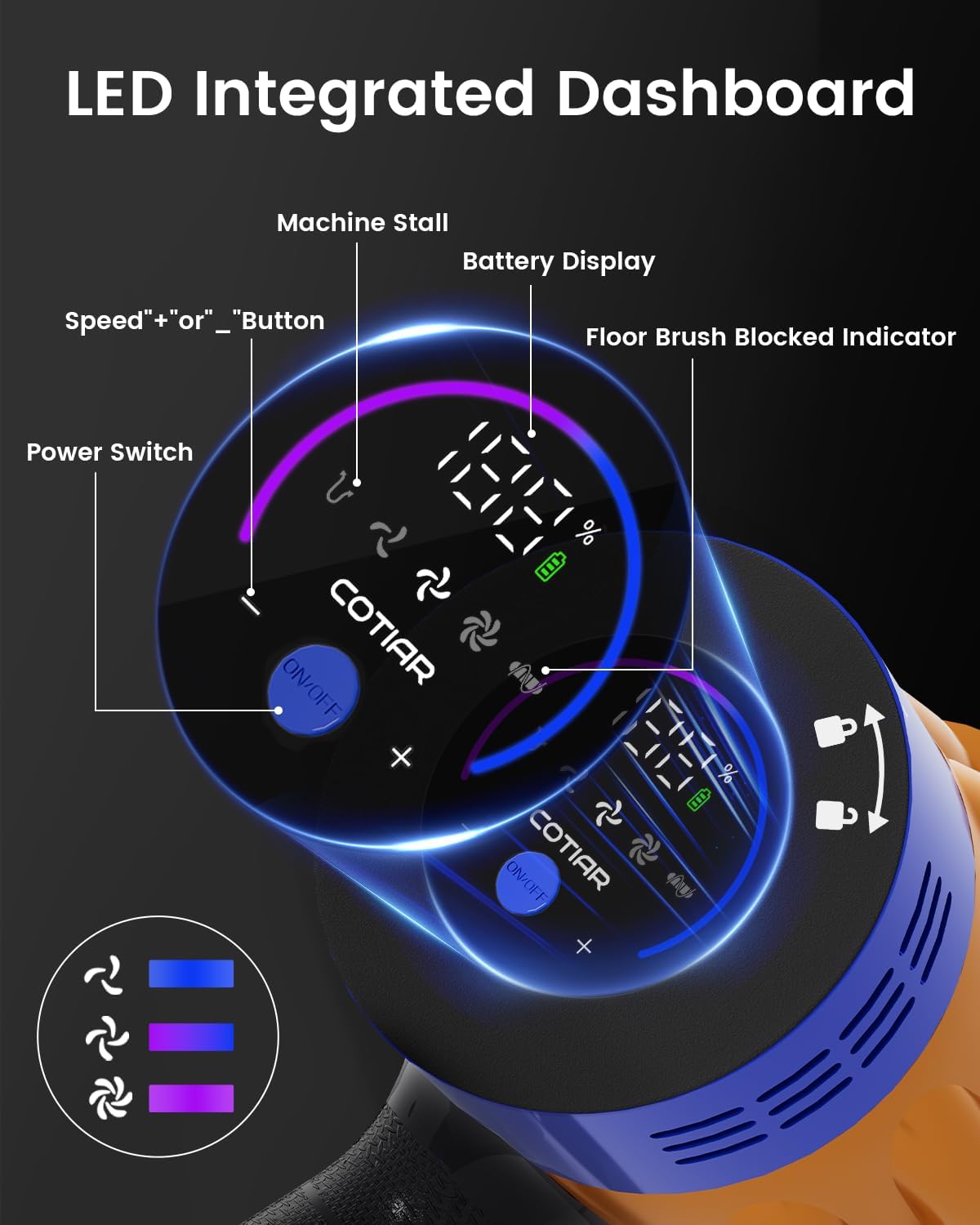 Cordless Vacuum Cleaner, 650W 48KPA 60Min Wireless Vacuum for Home，Stick Vacuum with Green Light Anti-Tangle, Rechargeable Vacuum Cleaners for Pet Hair Carpet Hard Floors (Blue)