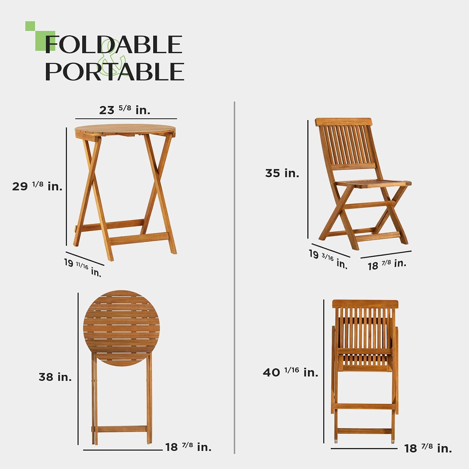 Idzo Heavy Duty 400lbs Capacity Patio Bistro Set 3 Piece Outdoor, Folding Chairs w/Cushion, Round Table - Upgrade 2024