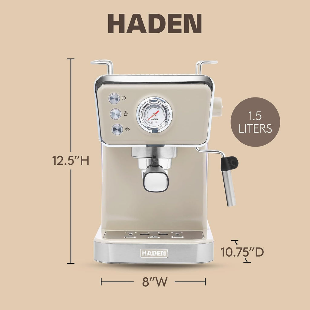HADEN Barista Brew Espresso Coffee Machine, Stainless Steel Espresso Maker with Milk Frother and Steamer Function and 1.5L Water Tank, Putty & Copper