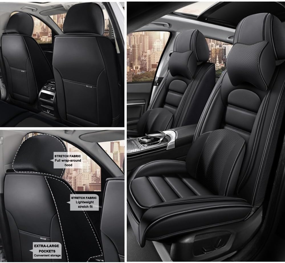 2 Seat Covers for Volvo XC90 2006-2024 Leather Car Seat Covers Waterproof Soft Car Seat Protectors Comfort Premium Automotive Seat Covers with Airbag（Luxury,Classic Black）