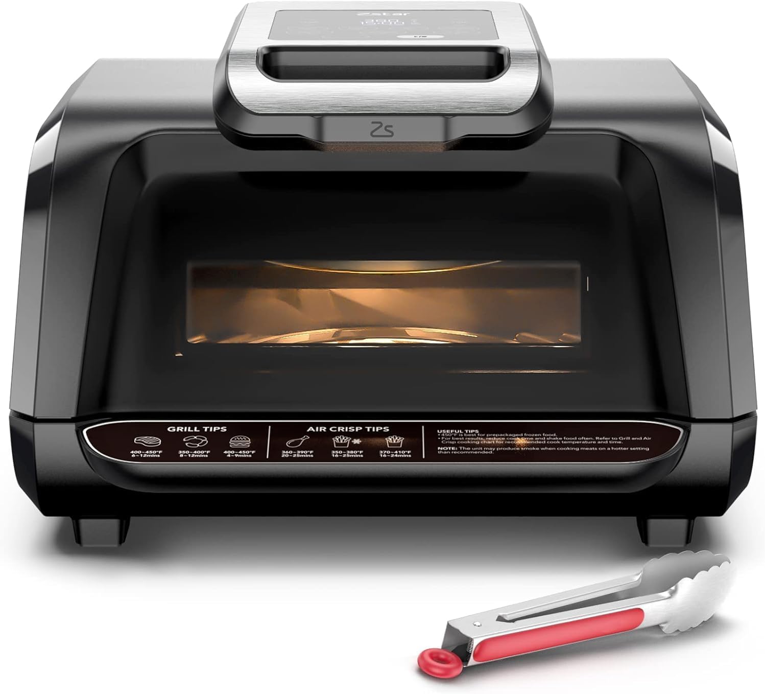 Indoor Grill Air Fryer Combo with See-Through Window, 7-in-1 Smokeless Electric Air Grill up to 450°F, 3000W Contact Grill with Non-Stick Removable Plates, Even Heat, Silicon Tongs as Gift, 4Qt