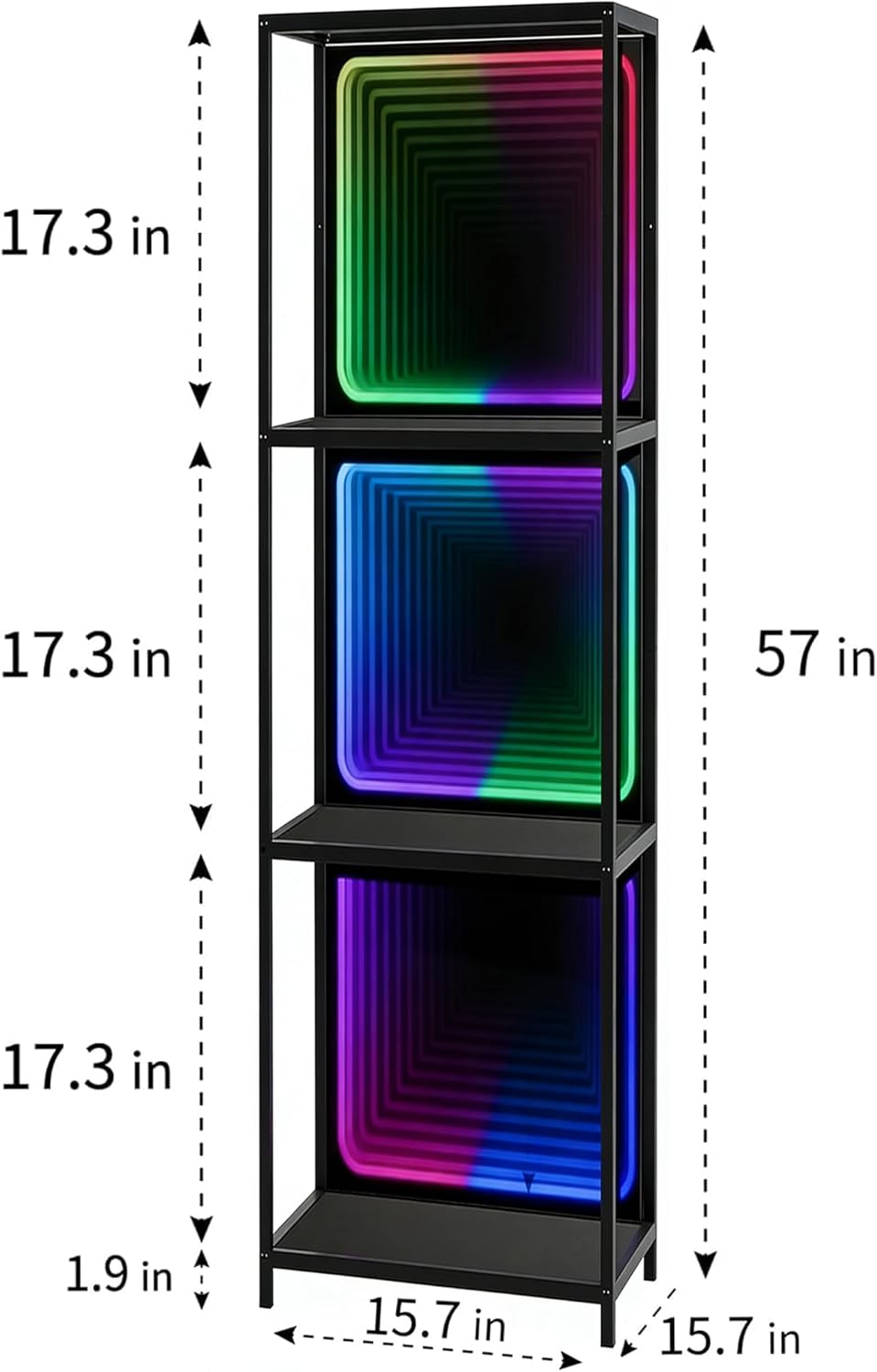 FUSLITE 3 Tier Storage Cabinet with LED Infinity Mirror Light, RGBW Display Cabinet with Adjustable Color Temp for Bedroom Office Gaming Room Decor,Action Figures, Collectibles, Black
