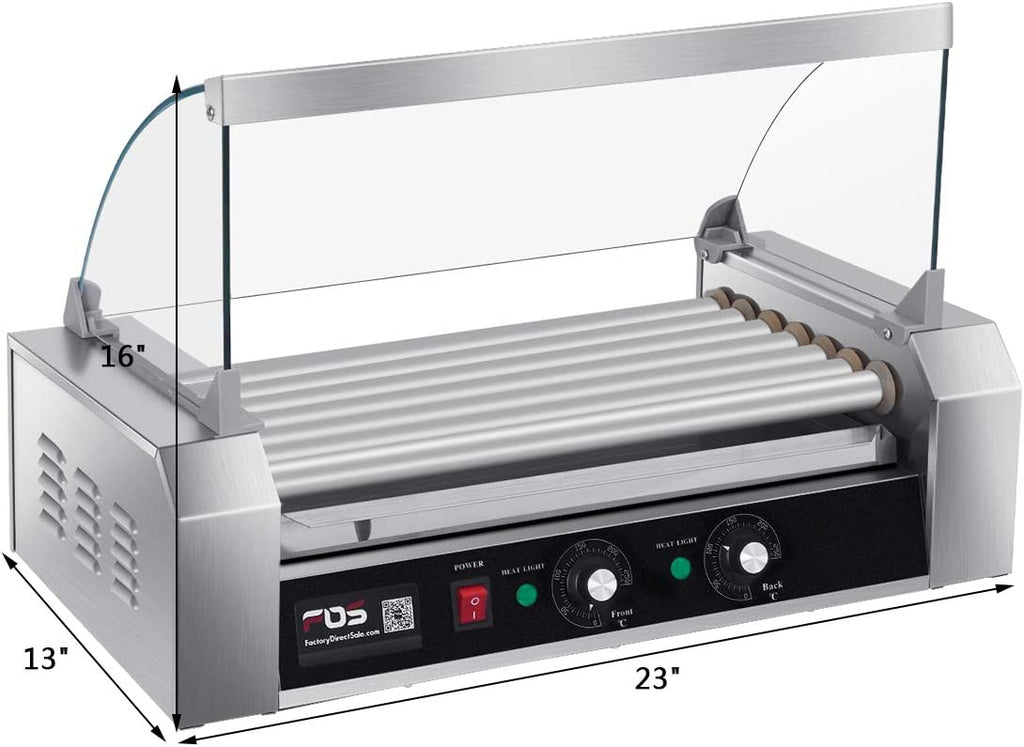 Safstar Commercial 18 Hot Dog 7 Non-Stick Roller Machine, Electric Hot Dog Sausage Grill Cooker Machine with Removable Stainless Steel Drip Tray & Glass Hood Cover, Countertop Hot Dog Roller Warmer