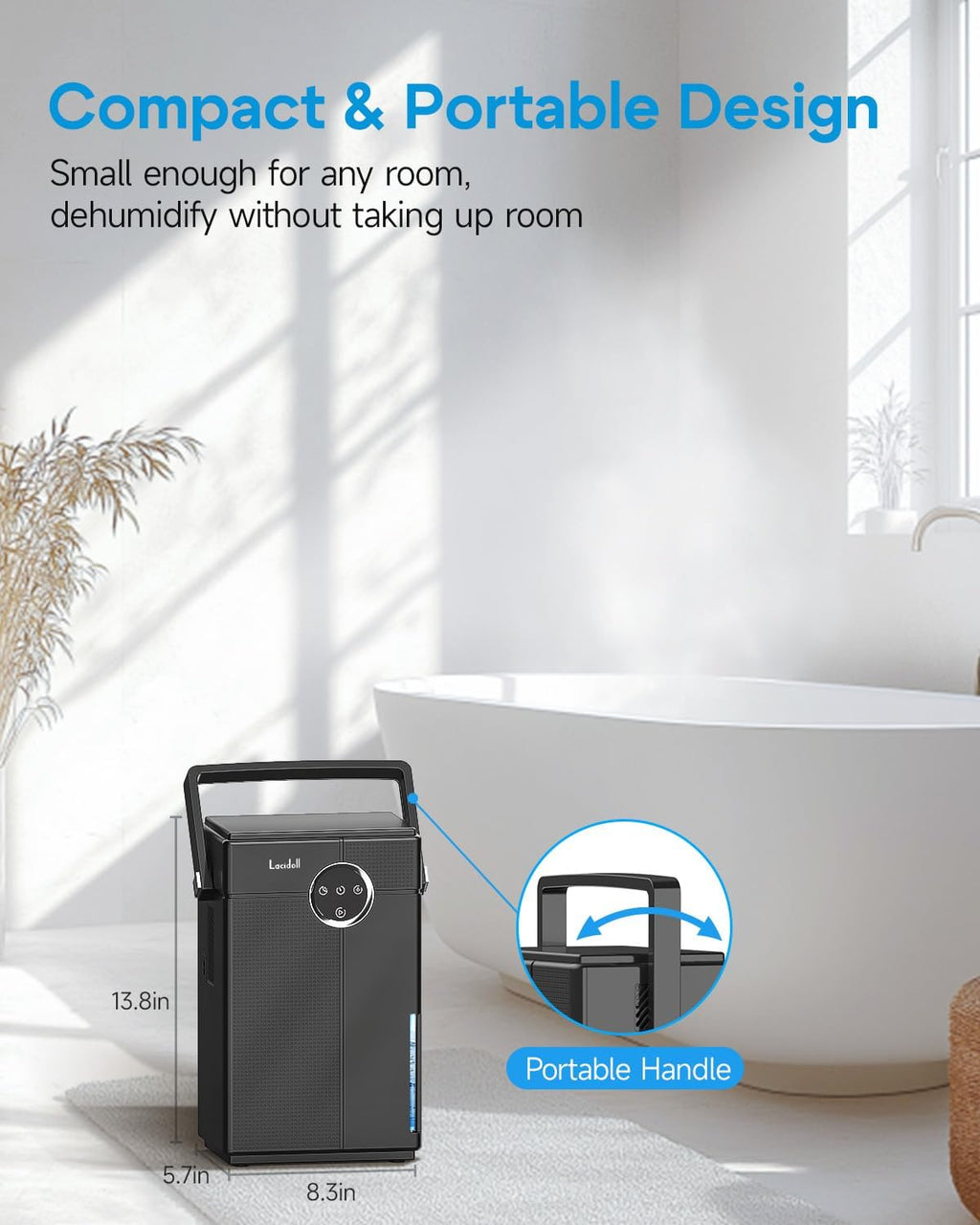 Lacidoll Small Dehumidifier with Drain Hose, Portable Dehumidifier for Bathroom, 118oz Dehumidifiers for Home 800 sq ft with 7 Colorful Light, Quiet Dehumidifiers for Bedroom RV Closet Basement, Black