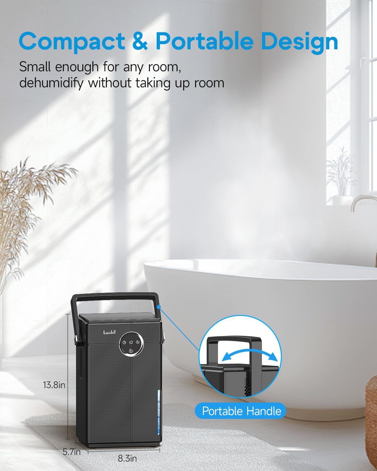 Lacidoll Small Dehumidifier with Drain Hose, Portable Dehumidifier for Bathroom, 118oz Dehumidifiers for Home 800 sq ft with 7 Colorful Light, Quiet Dehumidifiers for Bedroom RV Closet Basement, Black