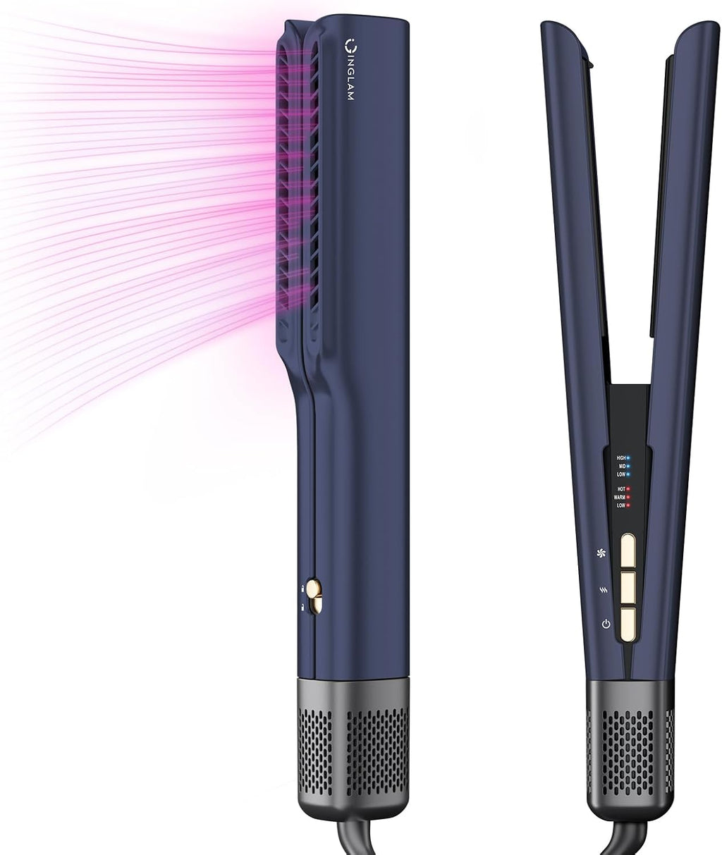 IG INGLAM Air Straight, Style from Wet Hair, 200M Ionic Hair Dryer Straightener for Medium Long Length(14'-30'), Straightener and Dryer 2 in 1, Fast Drying and Straightening in One Step, Dark Blue