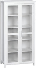 HOMCOM 63' Kitchen Pantry Cabinet, Freestanding Storage Cabinet, Display Cabinet with 2 Glass Door and 2 Adjustable Shelves for Dining Room, White