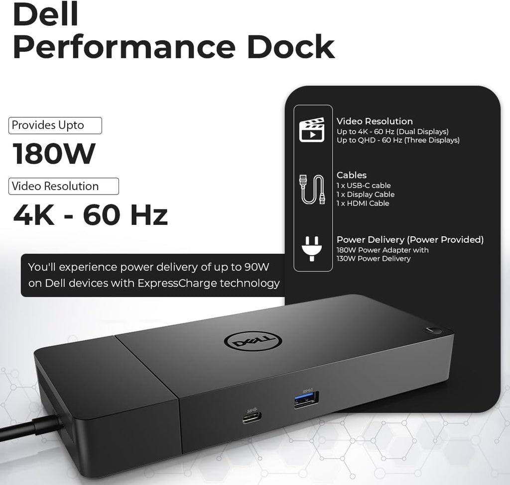 WD19S Docking Station 180W (130W Power Delivery) - Docking Station Dual Monitor, Dock Station with 180W Power Supply + HDMI Cable + DisplayPort Cable + USB-C Cable + Microfiber Cloth (Renewed)