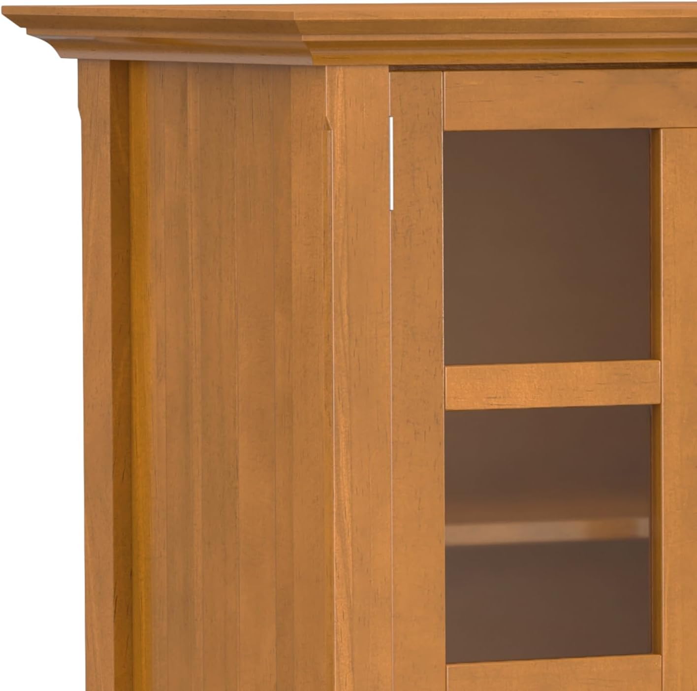 SIMPLIHOME Acadian Storage Cabinet - 62 inch Wide Solid Wood 3-Shelf Sideboard in Light Golden Brown, Transitional Buffet for Living Room, Entryway, or Dining Room with Adjustable Shelves