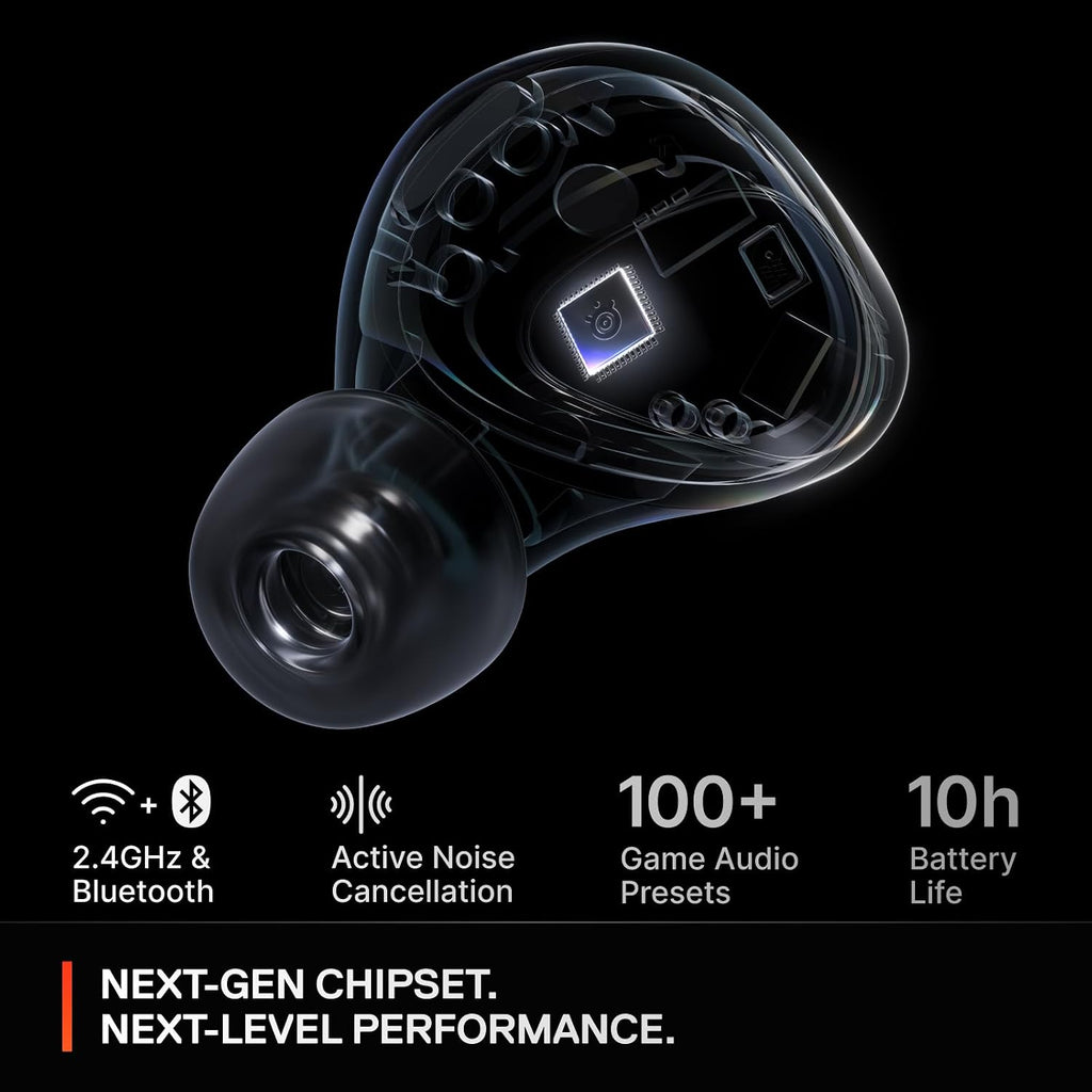 SteelSeries Arctis GameBuds for PlayStation/PC/Switch/Mobile — 2.4GHz + Bluetooth 5.3 Earbuds — ANC — Mobile App Sound Presets — Water Resistant IP55 — 40H Battery with Qi Charging Case - White