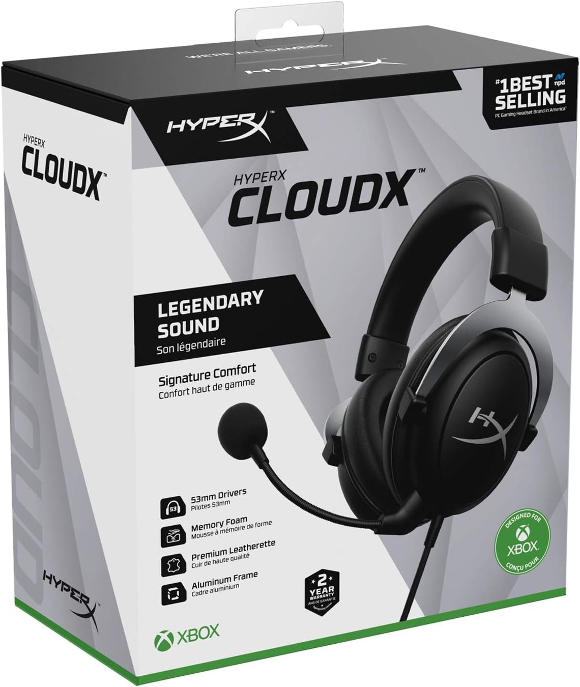 HyperX CloudX,Official Xbox Licensed Gaming Headset,Compatible with Xbox One and Series X|S,Memory Foam Ear Cushions,Detachable Noise-Cancelling Mic,in-line Audio Controls,Black/Silver,(Pack of 10)