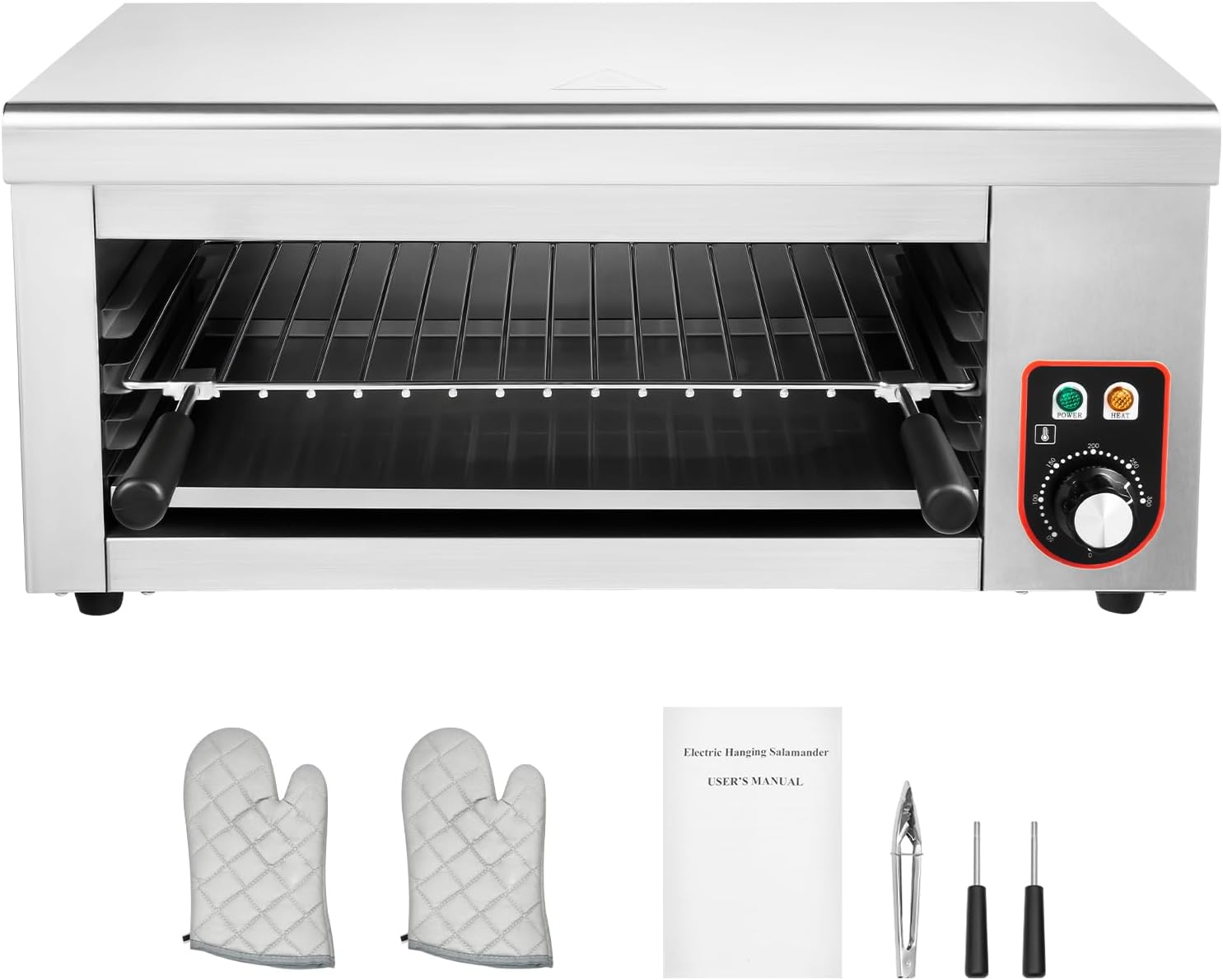 Electric Cheese Melter 2000W Commercial Salamander Broiler 24' Stainless Steel Countertop Cheesemelter Grill Cheese Sauce Warmer BBQ Gril for Melt Cheese Toast Sandwiches