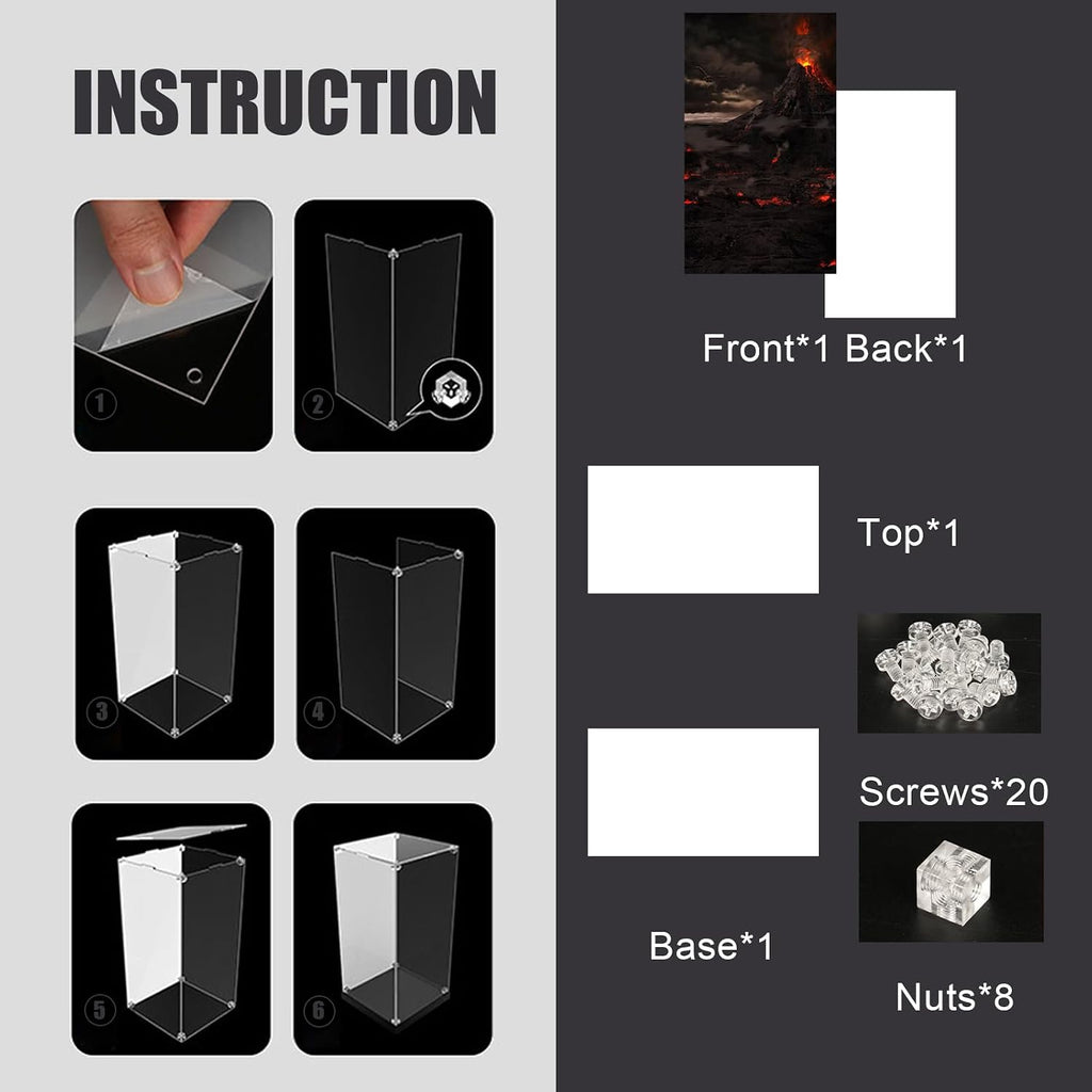 Clear Acrylic Display Case for Lego 10333 The Lord of The Rings: Barad-dûr – Dust-Proof Protective Showcase Box (Lego Set NOT Included)