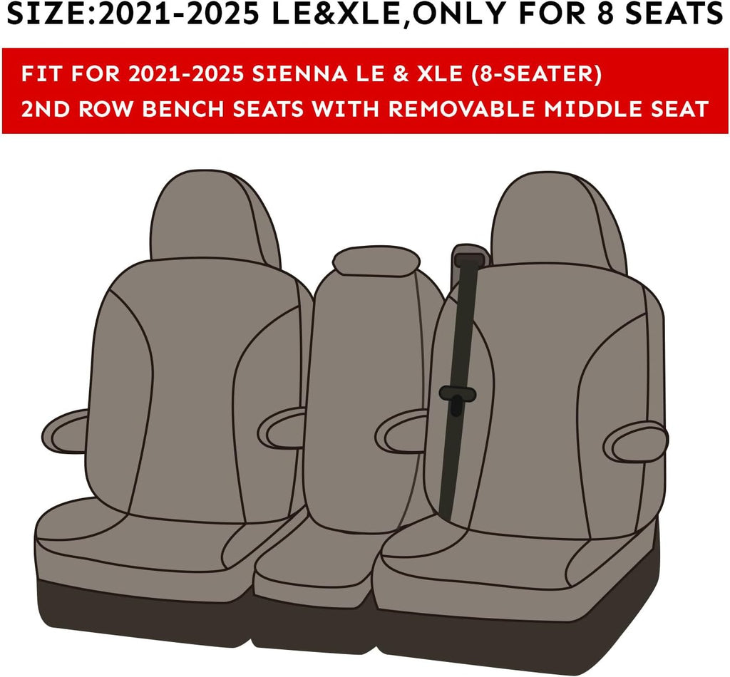 coverdream Sienna Seat Covers Custom Fit for 2021-2026 Toyota Sienna LE/XLE (8-Passenger),2nd Row Bench w/Removable Middle Seat,Waterproof Leather Car Seat Protector (Full Set,Black/Red)