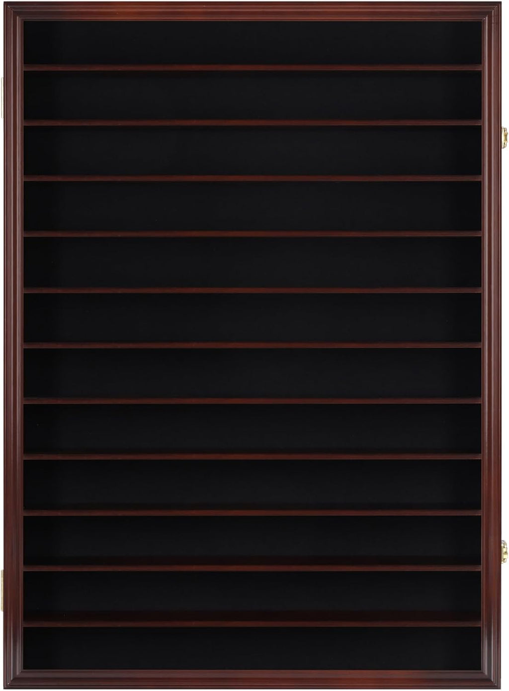 144 Shot Glass Shooter Display Case, Glass Collection Hollder Wall Mount Cabinet, UV Protection, Removable Shelves, Cherry Finish