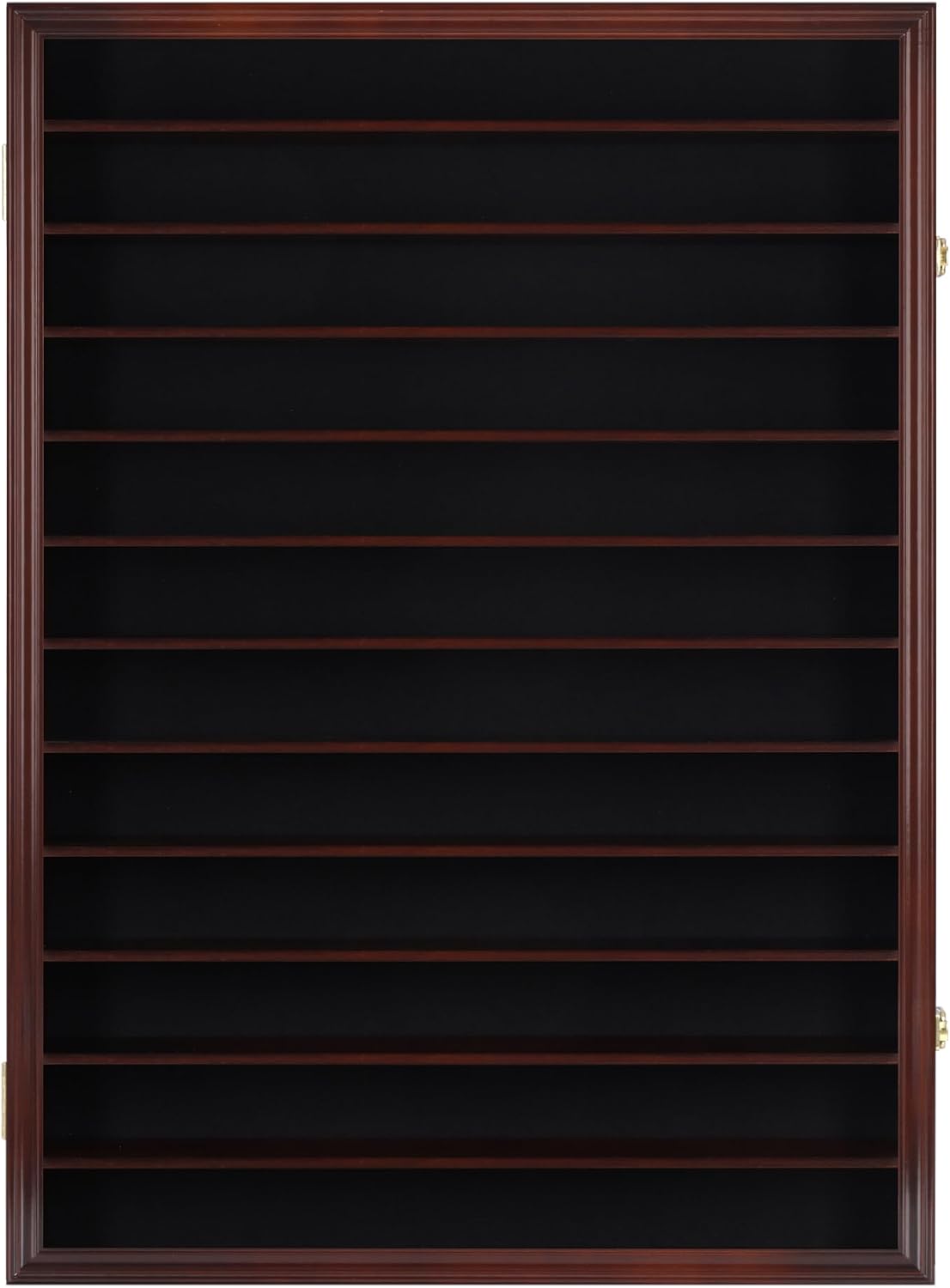 144 Shot Glass Shooter Display Case, Glass Collection Hollder Wall Mount Cabinet, UV Protection, Removable Shelves, Cherry Finish