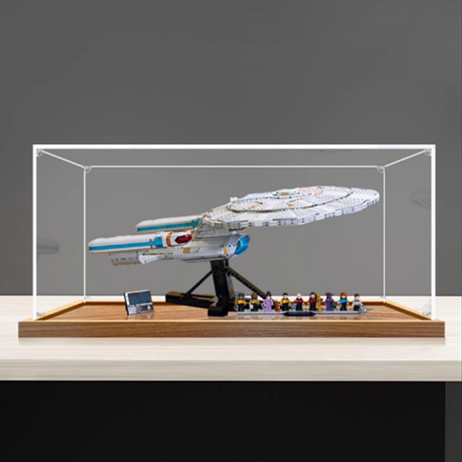 Dustproof Clear Acrylic Display Case,Designed for Lego 10356 Starship Model Collection Protection Acrylic Dustproof Display Box (Model Kit Not Included) (Wooden Base 2mm)