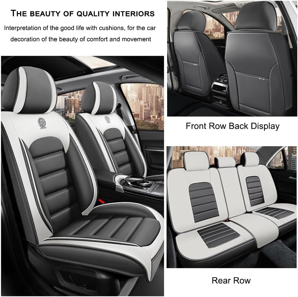 5 Seat Covers for Volvo XC90 2006-2024 Leather Car Seat Covers Waterproof Soft Car Seat Protectors Comfort Premium Automotive Seat Covers with Airbag（Standard,White+Gray）