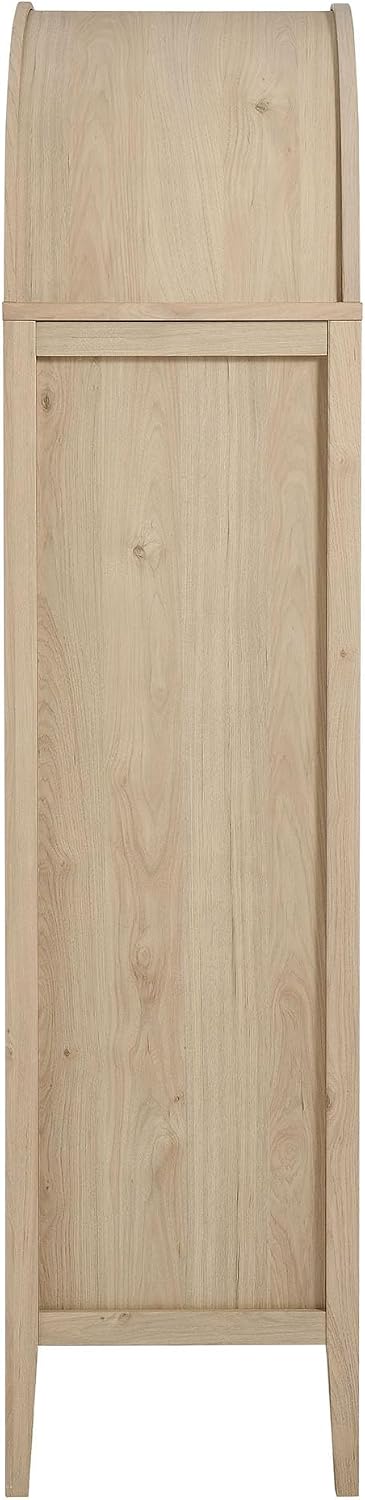 Modway Nolan Modern Farmhouse 71 Inch Tall Arched Storage Display Cabinet in Light Oak Wood Grain - 4-Tier Bookcase with Glass Doors and Shelves - Arch Accent Cabinet for Living Room