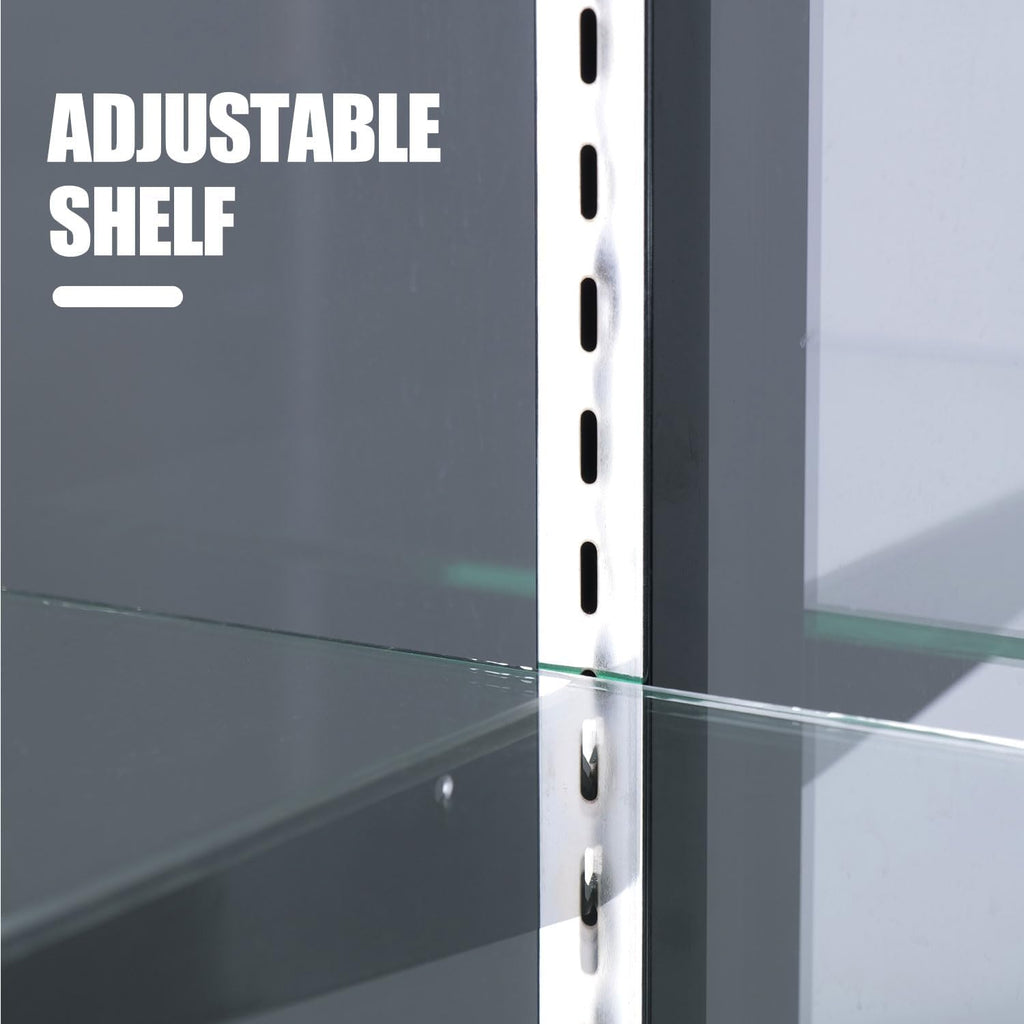 48'D * 20'W * 38'H - Retail Full Vision Showcase - Glass Display Cabinet with Black Aluminum Frame and led Lights
