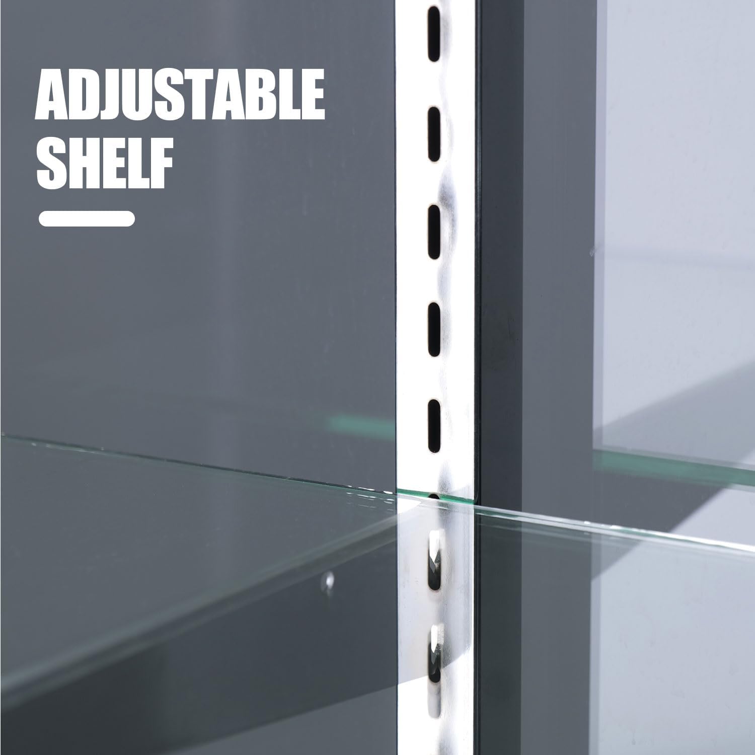 48'D * 20'W * 38'H - Retail Full Vision Showcase - Glass Display Cabinet with Black Aluminum Frame and led Lights