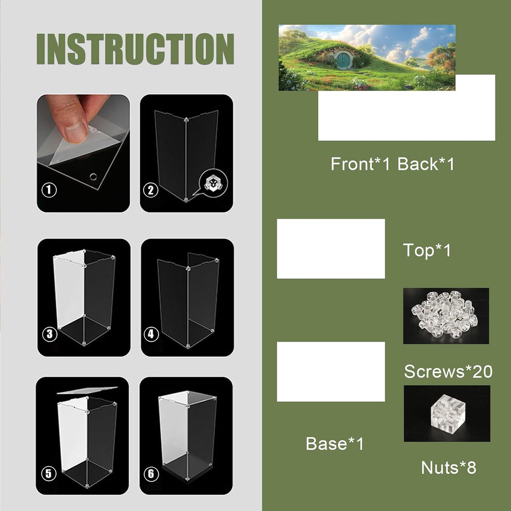 Clear Acrylic Display Case for Lego 10354 The Lord of The Rings: The Shire– Dust-Proof Protective Showcase Box (Lego Set NOT Included)