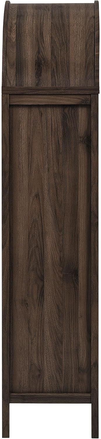Modway Vaughn 71 Inch Arched Display Cabinet in Walnut - Modern Arch Bookcase with Drawer and Adjustable Shelves - Tall Storage Cabinet for Living Room, Dining Room, Hallway