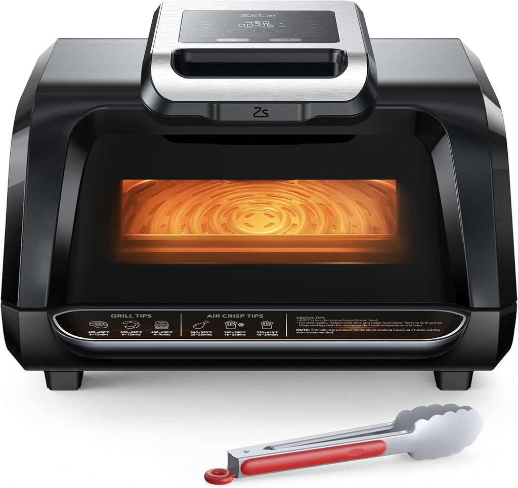 Indoor Smokeless Grill, Indoor Grill Air Fryer Combo with See, Electric Indoor Searing Grill with Adjustable Temperature Control, Nonstick Grate, Stainless Steel, 4Qt