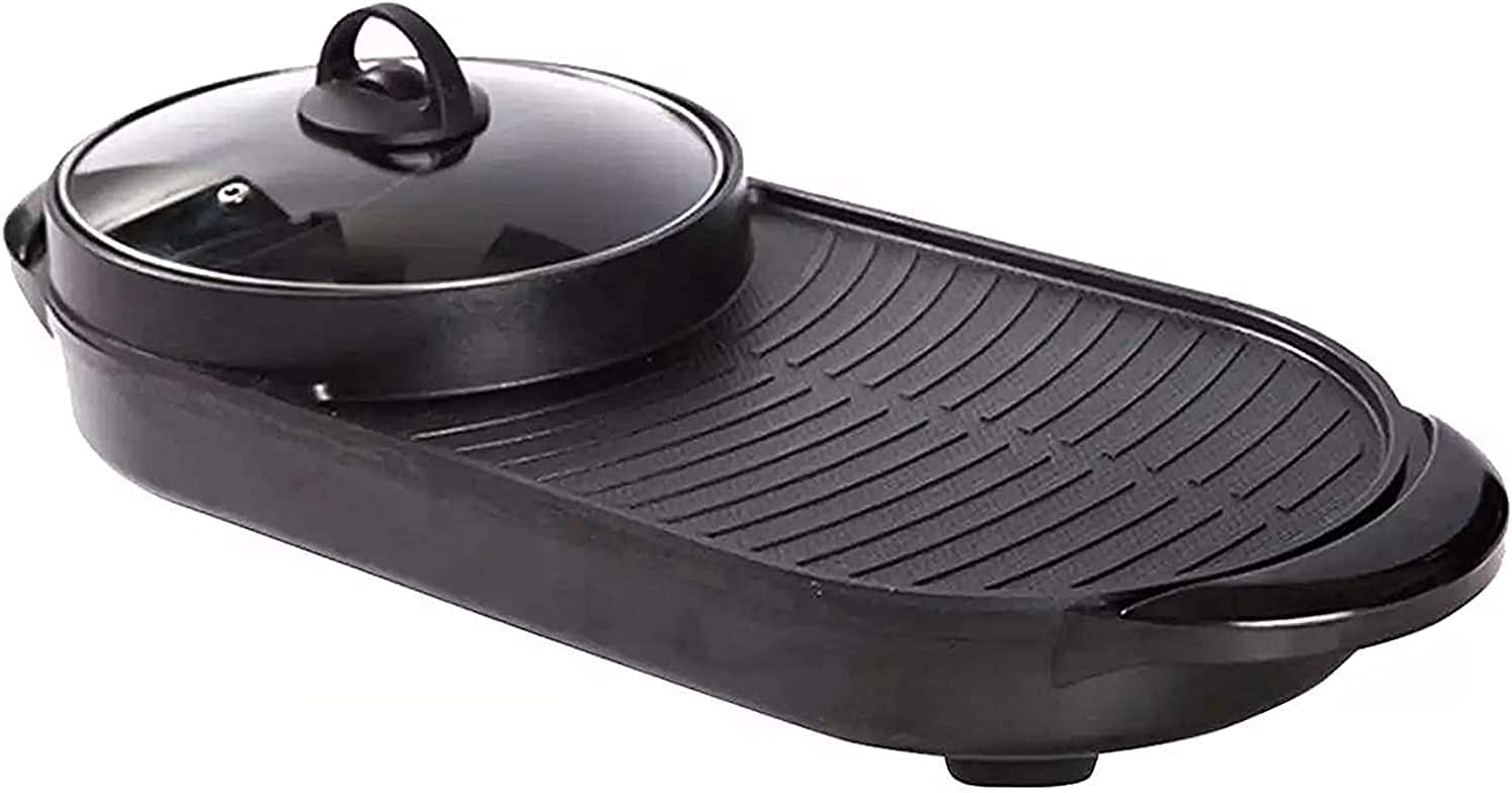 2200W Electric Grill, Indoor Grill, Non-Stick Coating 2 in 1 Smokeless Hot Pot, Multifunctional Grill Pot for Home/Party, for 2-10 People,Household Nonstick Electric Griddle