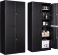 Metal Storage Cabinet with 3 Adjustable Shelves and 4 Doors,71' Garage Storage Cabinet with Lock,Black Metal Cabinets with Locking Doors,Steel Tool Cabinets,Lockable Cupboard for Home,Office,Garage