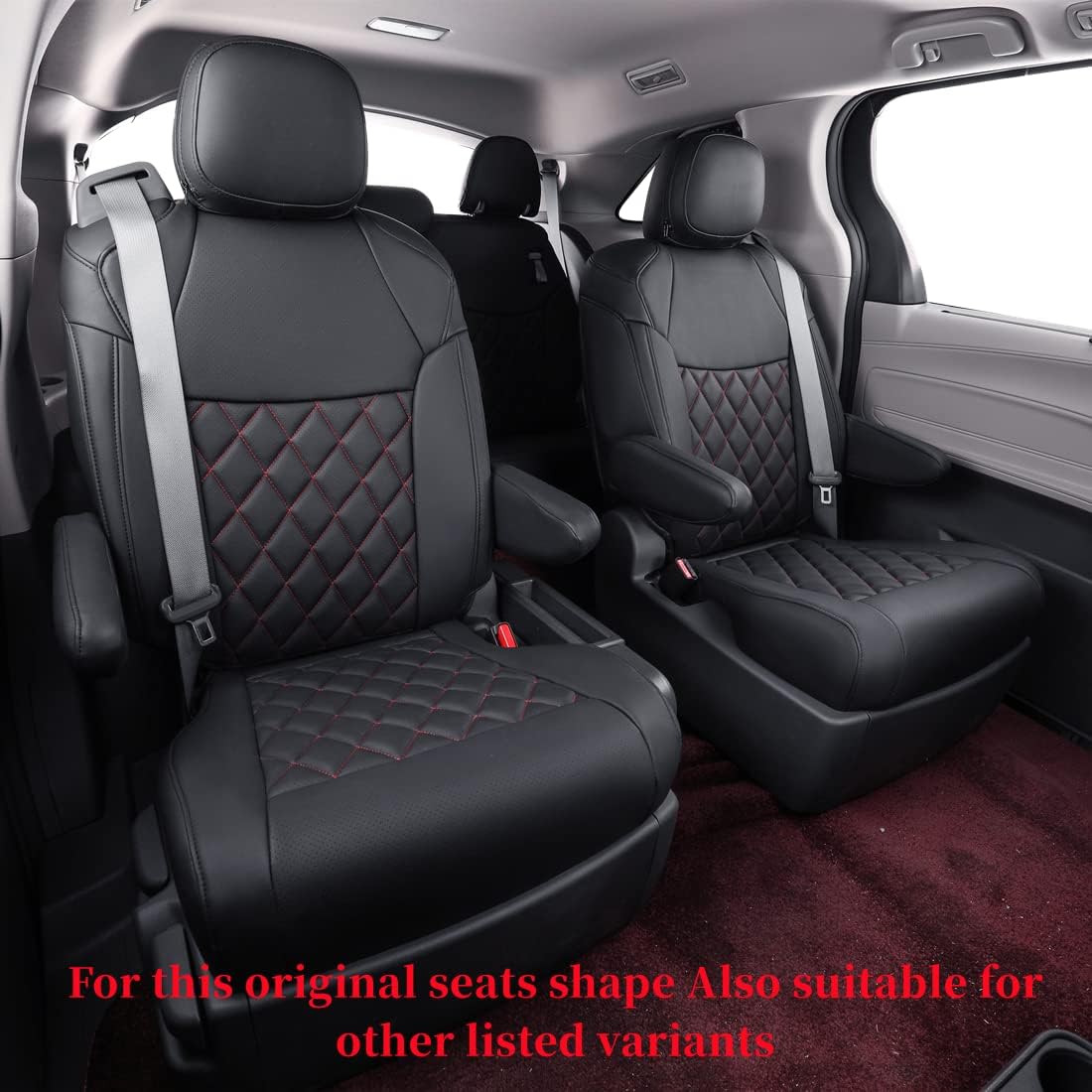 coverdream Sienna Seat Covers Custom Fit for 2021-2026 Toyota Sienna LE/XLE (8-Passenger),2nd Row Bench w/Removable Middle Seat,Waterproof Leather Car Seat Protector (Full Set,Black/Red)