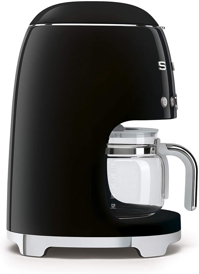 Smeg DCF02BLUK Drip Coffee Machine, Auto-Start Mode, Reuseable Filter, Digital Display, Anti-Drip System, Aroma Intensity Option, 1.4 Litre Tank, Black