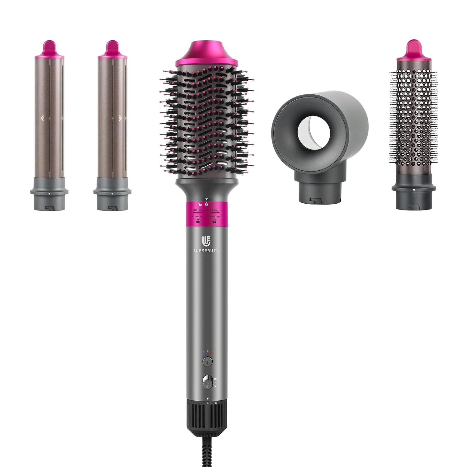 Hair Dryer Brush, webeauty 5 in 1 One Step Professional Hot Air Brush Set for Fast Drying, Curling Drying, Straightening Combing, Hair Styler [Ceramic Coating] [Negative Ion] 110000 RPM (Red)