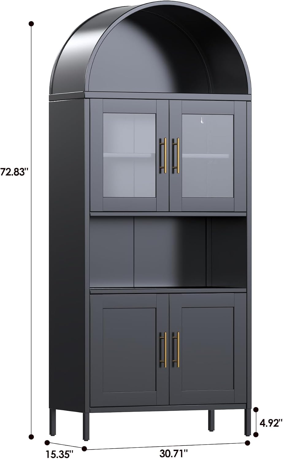 VEXPOR 73' Tall Arched Kitchen Pantry Cabinet with Doors, Metal Arched Hutch Cabinet for Kitchen, Dining Room, Living Room, Assembly Required, Black