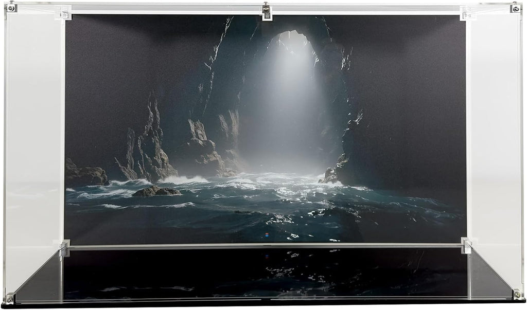 Display Case Compatible with LEGO Ideas The Goonies 21363 – Dustproof Acrylic Showcase with Cavern Scene Background for Movie Enthusiasts – Set Not Included