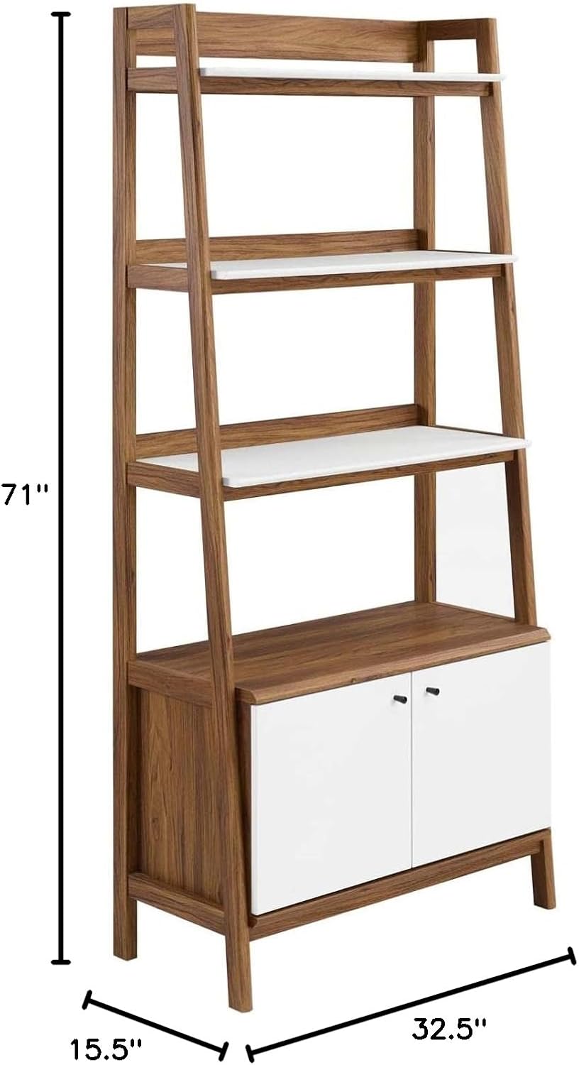 Modway Bixby Bookshelf Display Case, 33 Inch, Walnut White