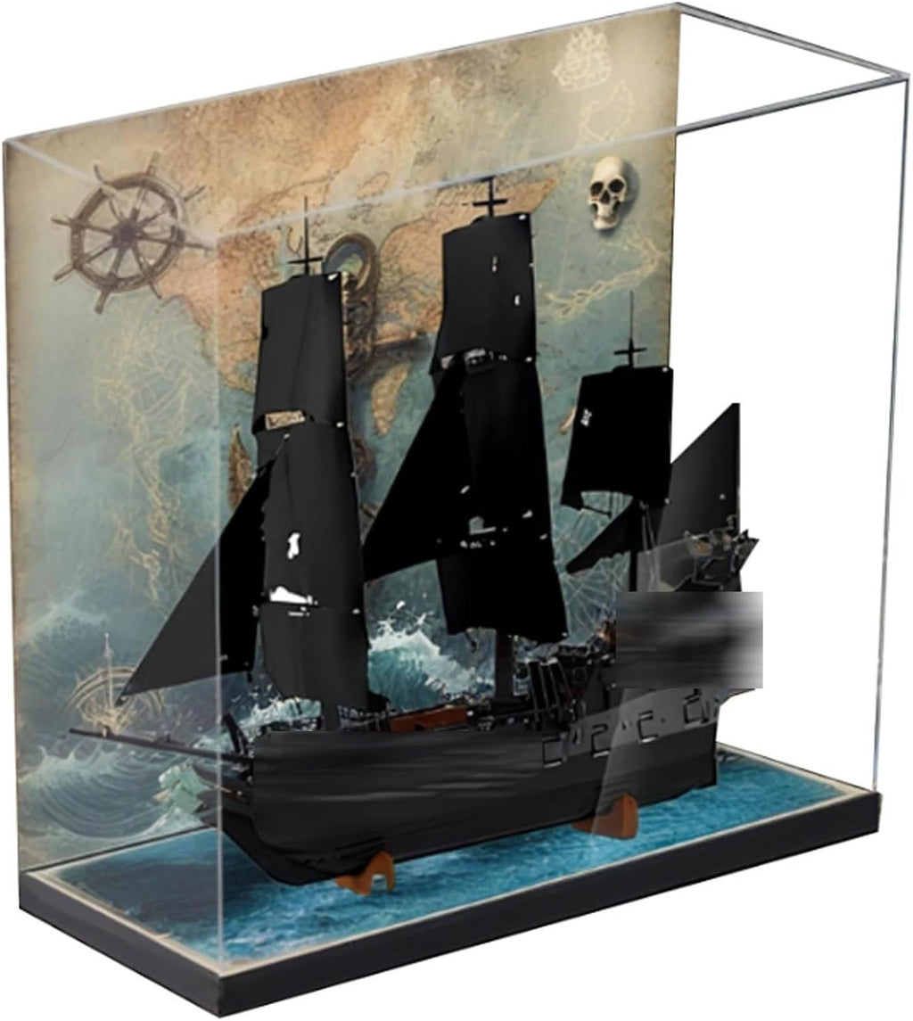 Acrylic Display Case for Lego 10365 Black Pearl Ship, Dustproof Box, Storage Box, Transparent Box, Display Box Compatible with 10365 (Box Only) (Background D)